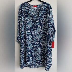 NWT, Natori - JOSIE "Flamenco"  3/4 Sleeve Dress, Blue & White Flamingo, Size XL